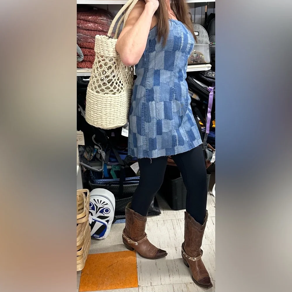 Denim Bodycon Tube Dress, Indigo Patchwork, HOT Hot item Size XS, XXS - Picture 8 of 12